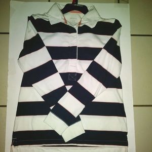 Merona Womens Large Blouse Blue & White Striped